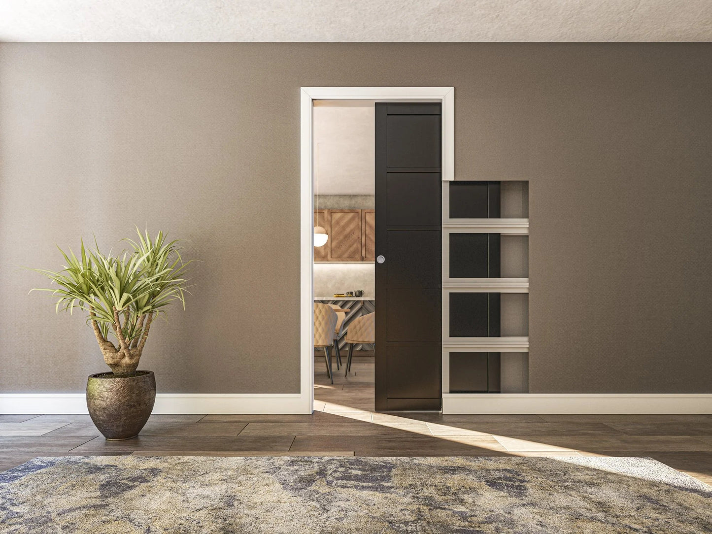 100mm Single Pocket Door - White Frame - Satin Chrome Hardware - AX National - Doors OnlineDeanta