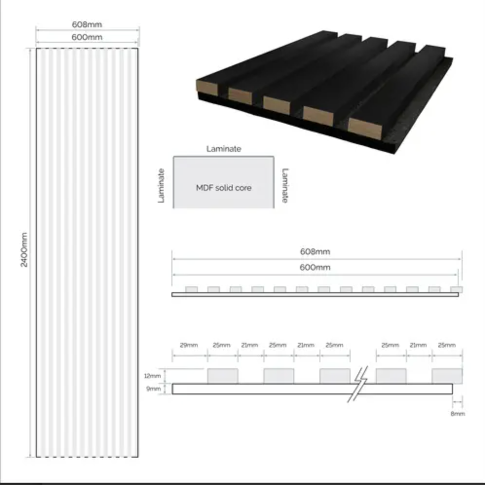 Black Laminate Acoustic Wall Panelling