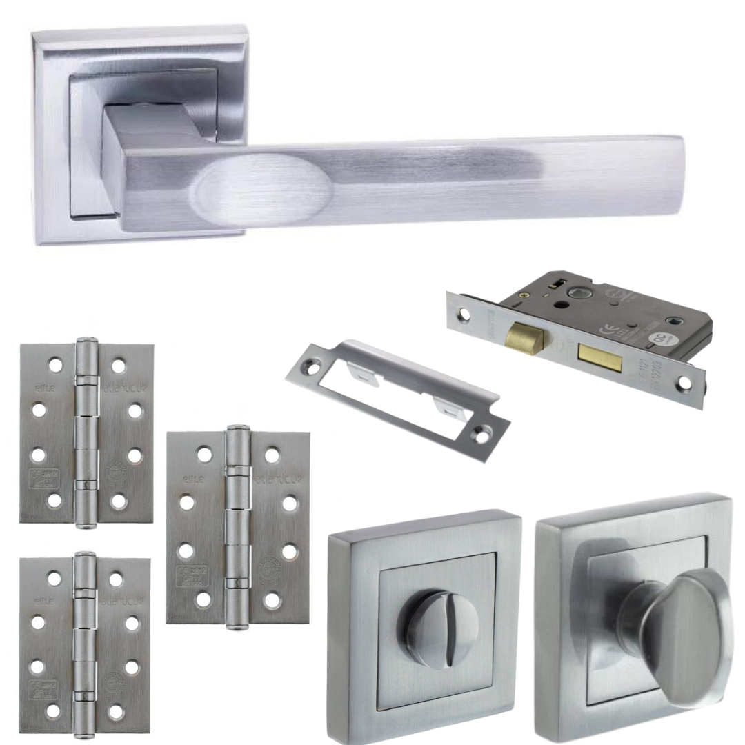 Kansas Satin Chrome - Handle Pack - Bathroom Lock